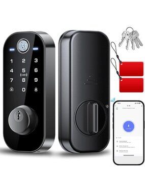 Smart Fingerprint Deadbolt with App Control - Keyless Entry, Matte Black Finish